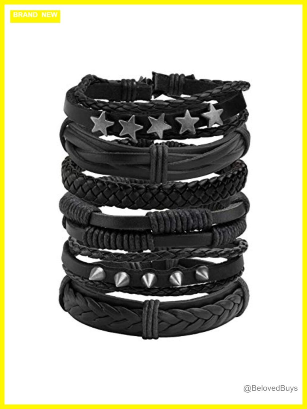 Braided Faux Leather Cuff Bracelets Punk Wrap Set Adjustable